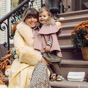 Mi Loves Cappuccino Signature Luxurious Cashmere Cape with Racoon Fur Trim